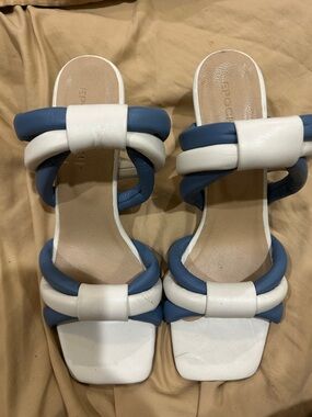 Braided White and Blue Slide Sandals for Women